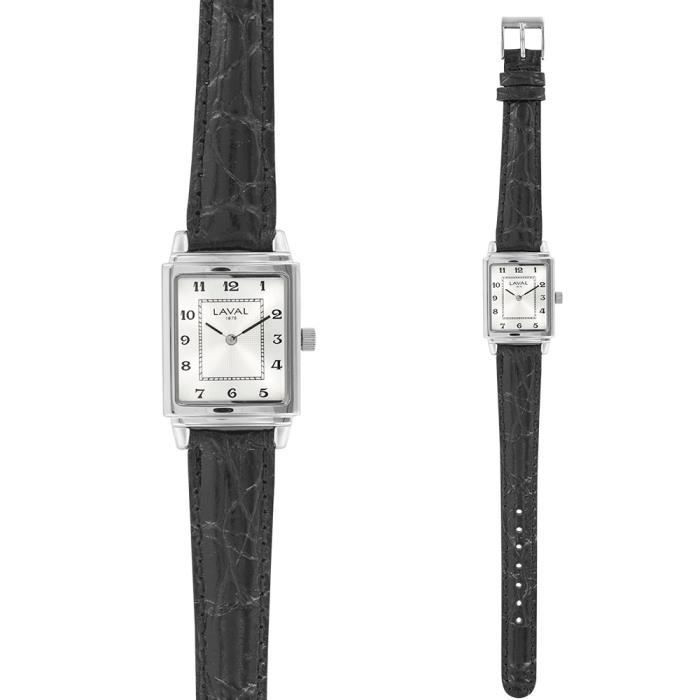 Jouailla - Montre acier et bracelet cuir noir pour femme