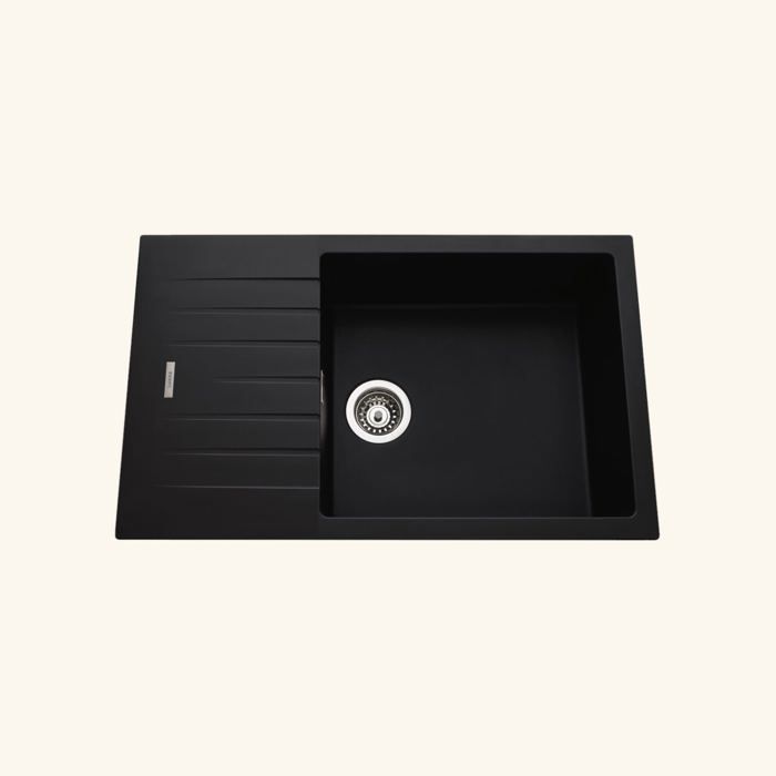 Évier granit noir ALBEY 1 grand bac - 1 petit égouttoir - Cdiscount ...