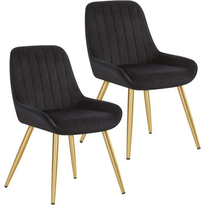 Lot de 2 Chaises de Salle à Manger avec Dossier Chaise de Salon Assise en Velours et Pieds en MétalNoir 0912BY-2