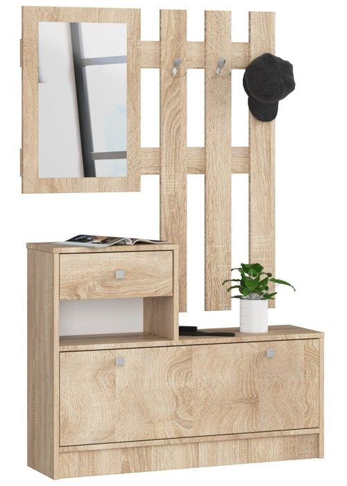 Ensemble dentrée AKORD avec larmoire à chaussures Chêne Sonoma 90 cm 1 porte 1 tiroir façade Chêne Sonoma 2 étagères 90x25x170 cm Ensemble dentrée AKORD avec larmoire à chaussures Chêne Sonoma 90 cm 1 porte 1 tiroir façade Chêne Sonoma 2 étagères 90x25x170 cm