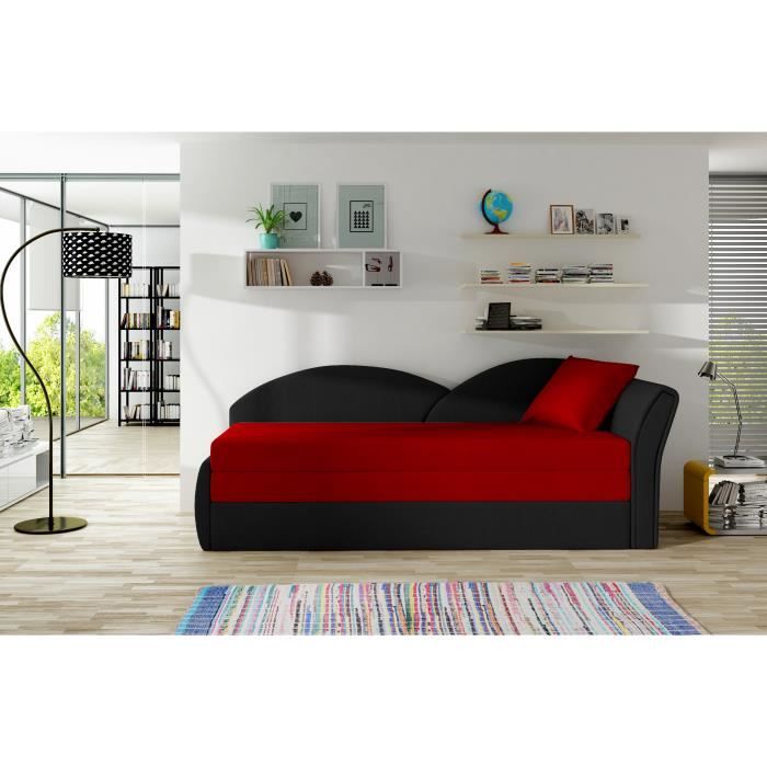 Canapé en lit Convertible avec Coffre de Rangement 3 Places Relax Droit - en Tissu - Salon & séjour ARGEA Rouge+ Noir
