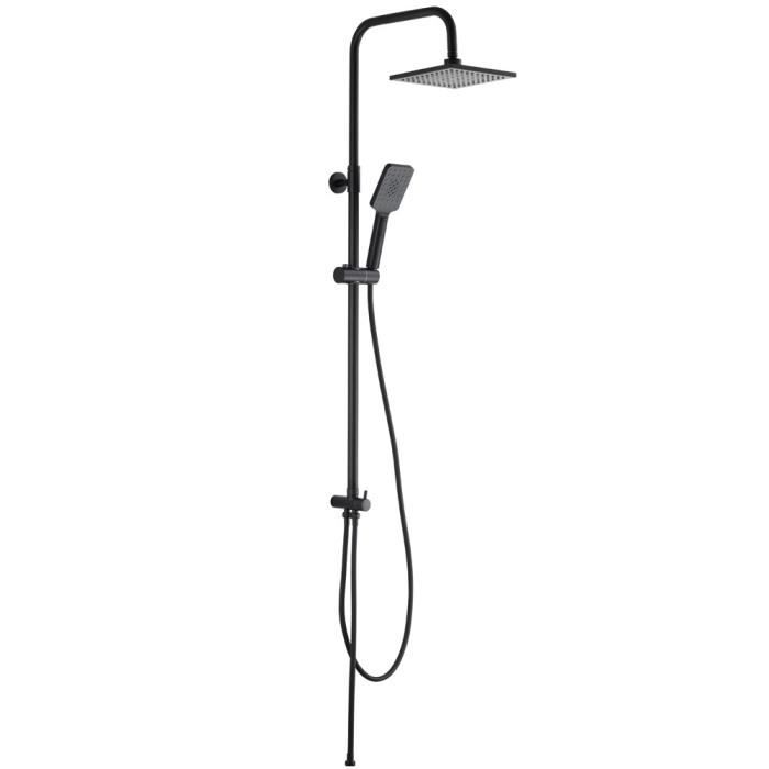 BLACKROMA Colonne de douche sans robinet mitigeur, hauteur réglable noir mat