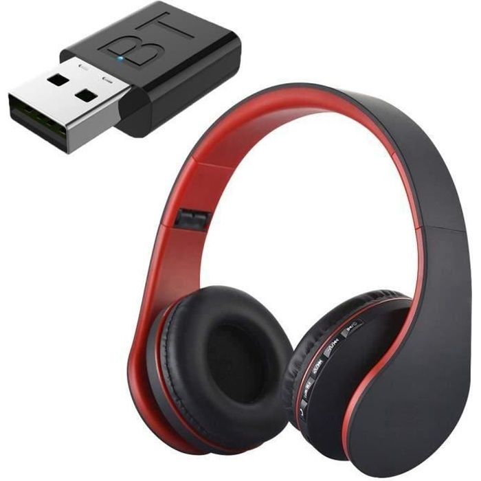 Casque Audio Casque Tv Sans Fil Rechargeable Multifonction Bluetooth Casque Ecouteur Avec Radio Fm Transmetteur Pour Tv Pc Rouge Cdiscount Auto