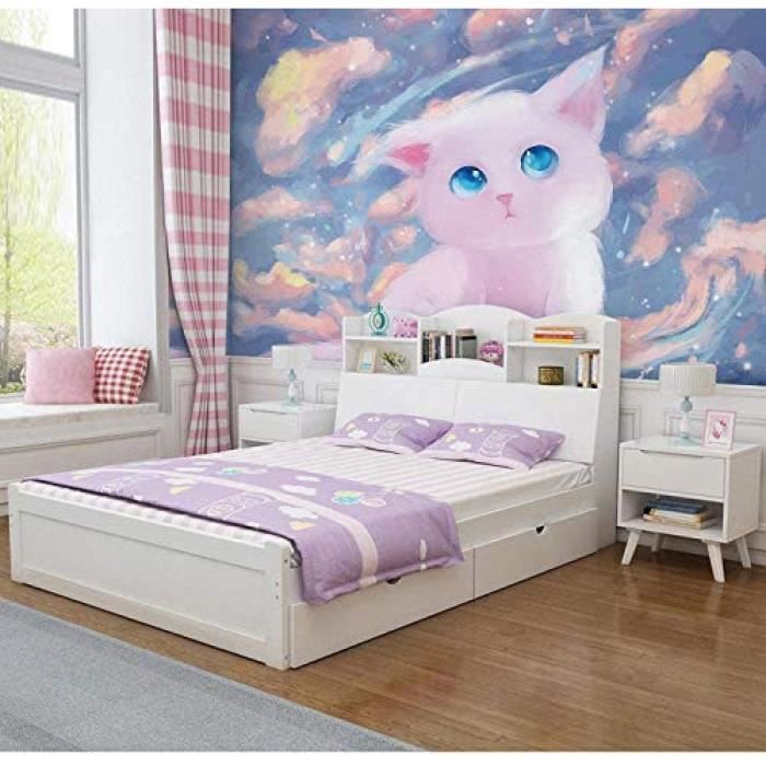Papier Peint Autocollant 3D Décoratif - Motif Fille Et Chat H292 - Amovible Et Réutilisable