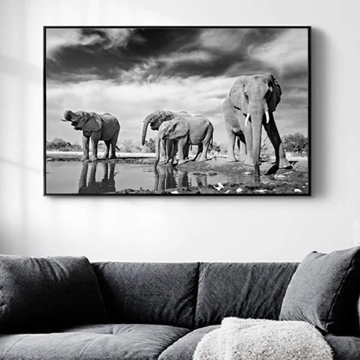 Tableau cadre photo noir et blanc portrait éléphant -Décoration murale