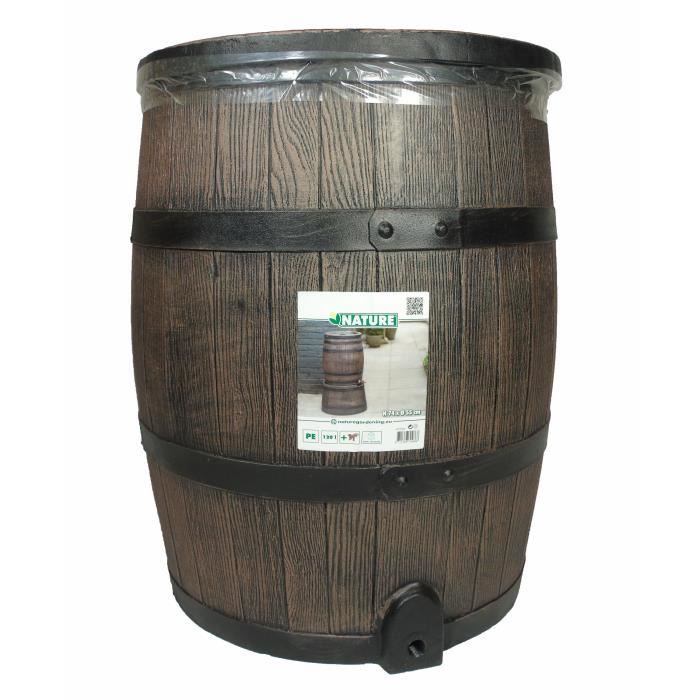 Récupérateur d'eau en forme de barrique NATURE En PE rotomoulé 120 litres Inclus accessoires