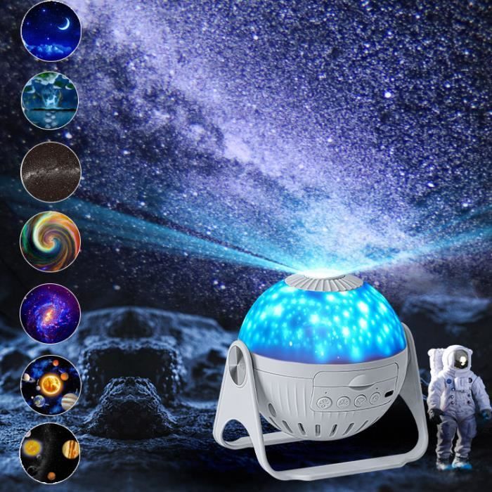 Projecteur Ciel Etoile,Veilleuse bluetooth 3 couleurs,Planetarium  Projecteur Starry Lampe avec 7 Disques Interchangeables,pour Bébé