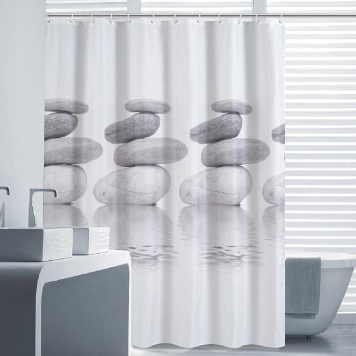 Rideaux de salle de bain en tissu polyester résistant avec crochets Parthan Rideau de douche 180x180 cm Rideau de salle de bain imperméable lavable Motif géométrique Gris