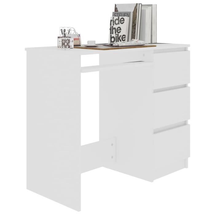 Bureau Style Moderne - Mobilier Meuble De Bureau - Blanc - 3 tiroirs - Aggloméré