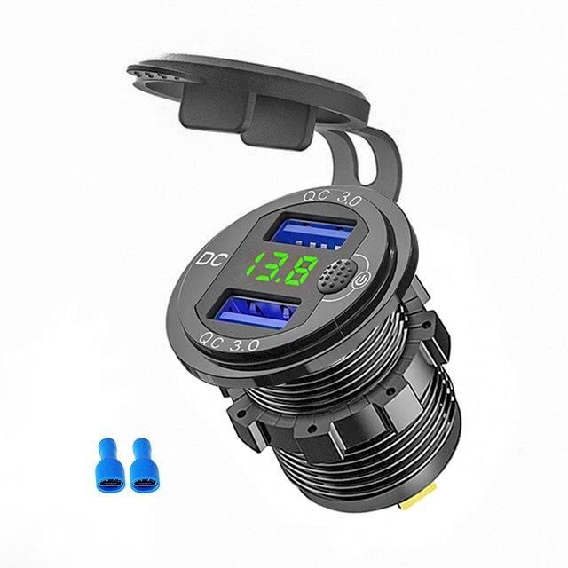 Chargeur USB double en aluminium QC30 Charge rapide 30 36W étanche avec
