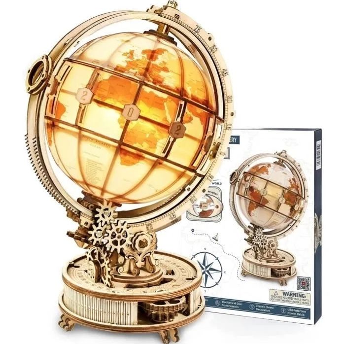 Puzzle 3D Bois Globe Lumineux Maquette en Bois a Construire Adulte - Kits de Modèles de Bricolage Construction Jouet