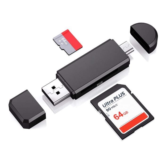 Lecteur de carte SD Adaptateur de carte SD Micro USB et USB 2.0 Lecteur de carte mémoire SD/Micro SD