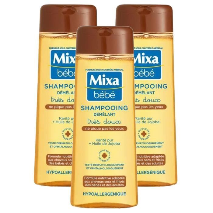 LOT DE 3] MIXA BÉBÉ - Shampoing Karité Démêlant Très Doux 250 ml