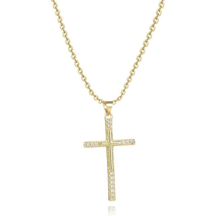 Collier Croix AFCJLTO | Acier Inoxydable | Pendentif 45x28 Mm | Chaîne 60 Cm | Homme Et Femme