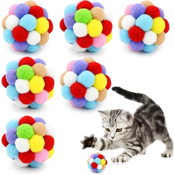 6 Pièces Jouets Pour Chat Balles 5Cm Pompons Colorés Balle Hochet Balle Rebondissante En Peluche