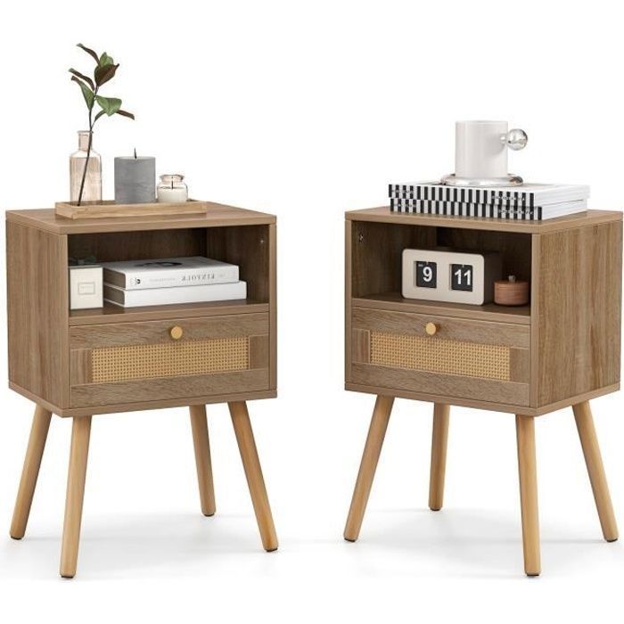 Lot De 2 Tables De Chevet Avec Tiroir + étagère – 40x30 Cm, Multi Couleur