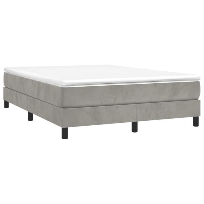 Sommier à ressorts - CUQUE - 140x190 cm - Velours gris clair - 2 places - Pieds inclus