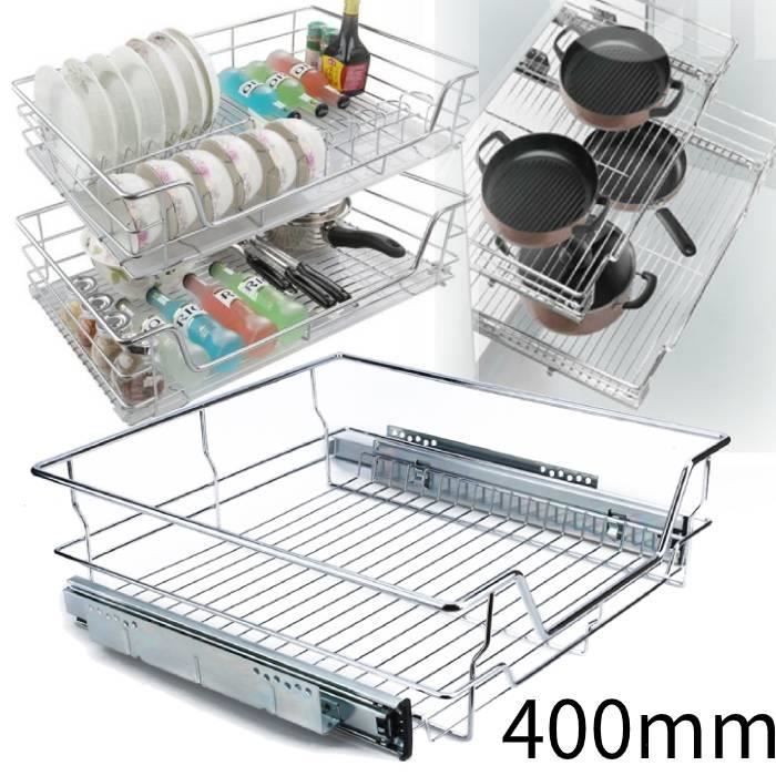 Tiroir Coulissant Cuisine Sans Perçage 42x25x6cm - Organisateur Placard Blanc