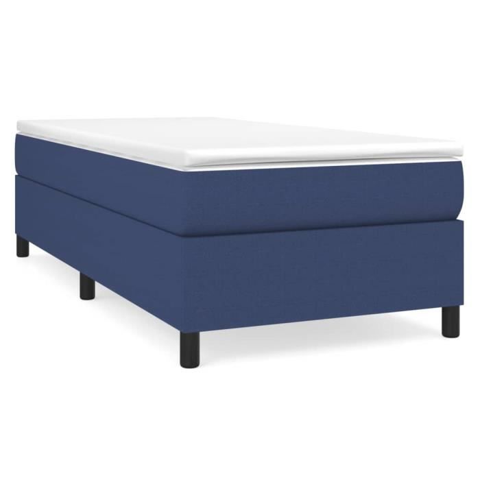 sommier à ressorts de lit bleu 90x190 cm tissu-s15525