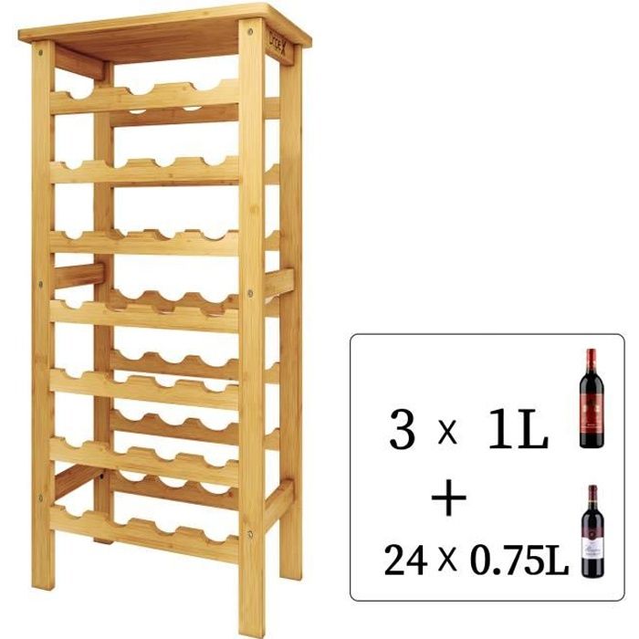 dripex casier à vin en bambou, casier à bouteille avec 7 étages, porte bouteille pour 27 emplacements, 47x29x102 cm