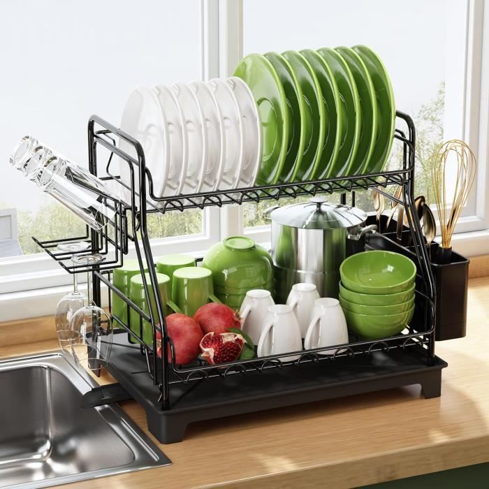 Porte Vaisselle égouttoir Niffgaff Egoutoire Vaisselle Cuisine Noir à 2 Niveaux En, INOX Avec Evier Inox