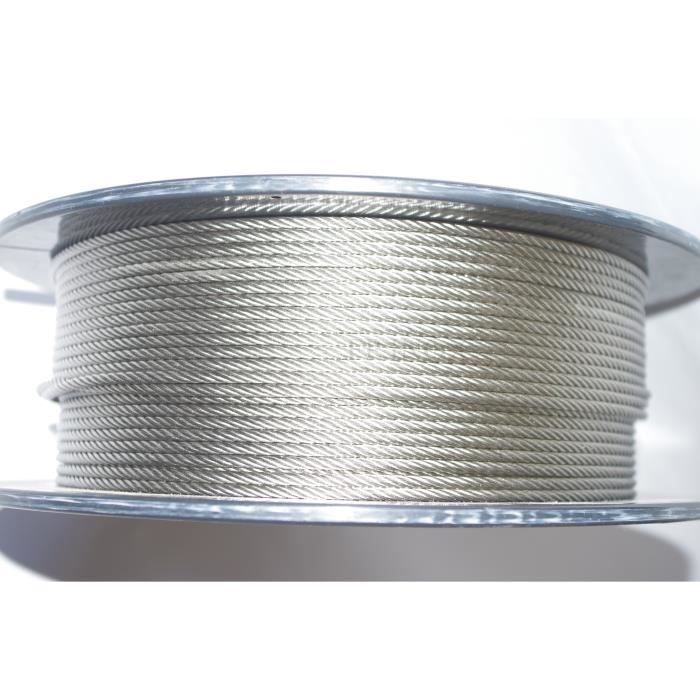 Rouleau de 100M Cable 3mm inox 316 7x19 Soit 133 Fils inox A4