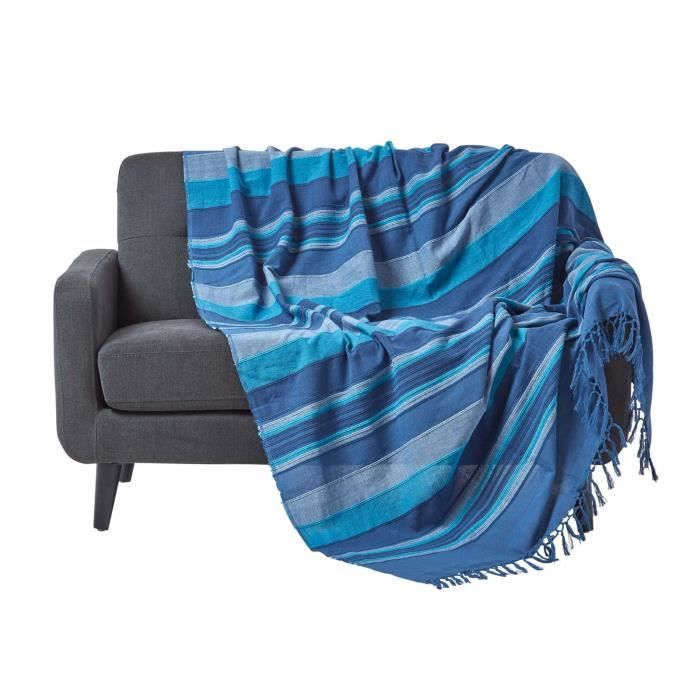 Jeté de lit ou de canapé à rayures Morocco Bleu 225 x 255 cm Jeté de lit ou de canapé à rayures Morocco Bleu 225 x 255 cm