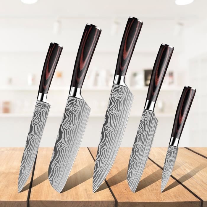 5 Pièces Set de Couteaux Professionnels-Set Couteau Cuisine Premium en  Acier Inoxydable Manche Ergonomique - Cdiscount Maison