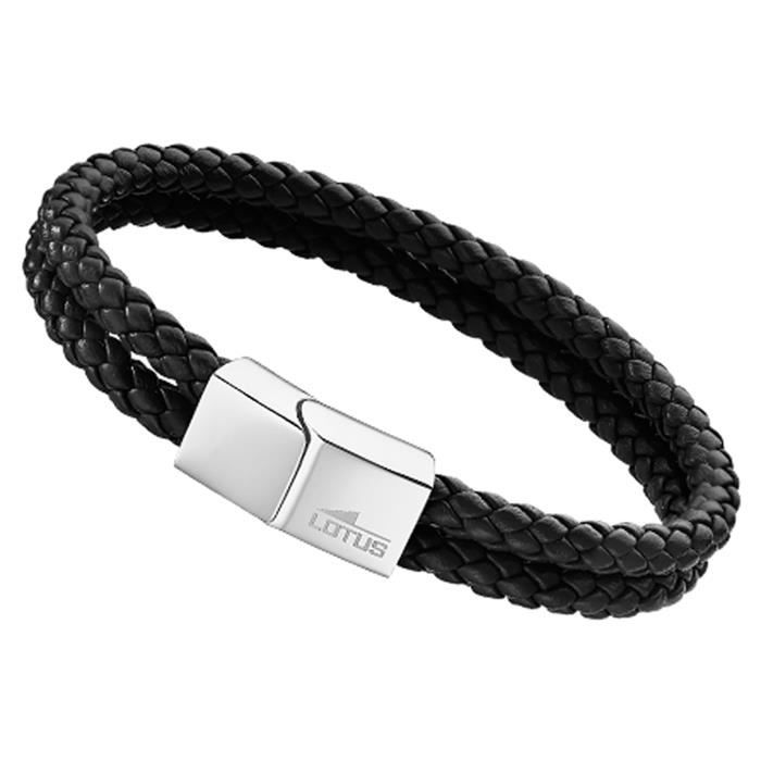 Bracelet Homme - Collection Lookeven | Acier & Cuir Noir | Design Chic