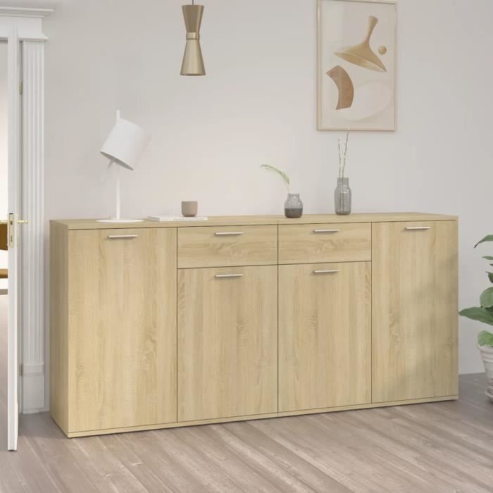 Buffet - MOTHINESSTO - LY0740 - Chêne sonoma - 4 portes - 2 tiroirs - 160x36x75 cm
