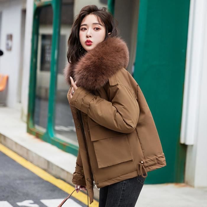 Manteau femme marron capuche hot sale