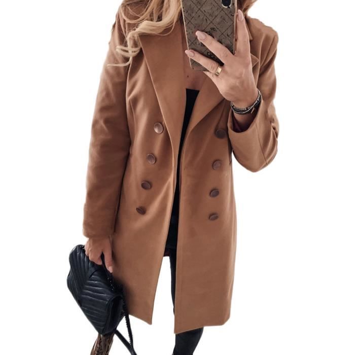 Décontractée Trench À Double Boutonnage Femmes Longue Trench Revers Elegant Simple Madame Travail Bureau Affaires Trench,Kaki