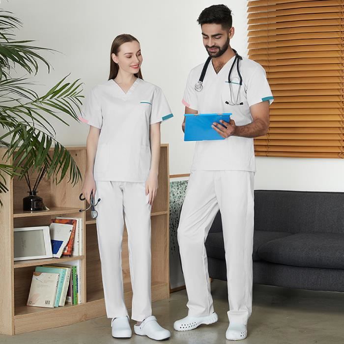 BLOUSE PROFESSIONNELLE Tshirt Pantalon Uniforme d infirmiere Travail Hopital Laboratoire Scientifique 42009 Blanc Cdiscount Sante Mieux vivre