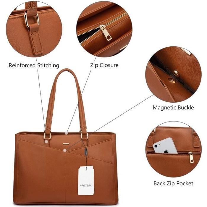 Pochette Ordinateur 15.6 Pouces de Grand capacite Sac a Main Femmes en PU Cuir Impermeable Porte Document Femme de qualite Vintage Cdiscount Bagagerie Maroquinerie