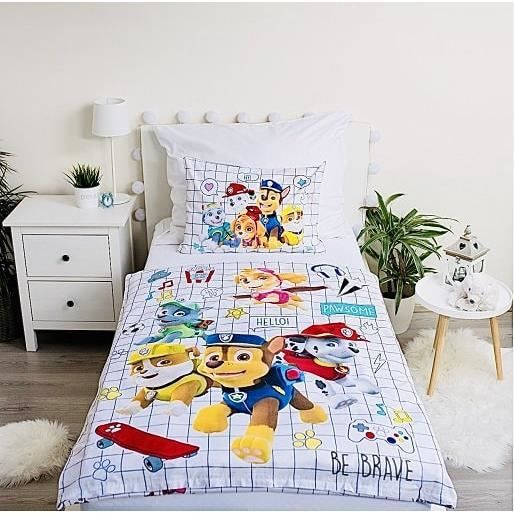 Parure De Lit Pat' Patrouille 100% Coton – Housse De Couette 140x200 Cm + Taie D'oreiller 65x65 Cm – Réversible – Pour Enfant