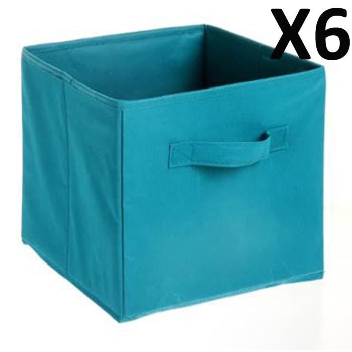 Lot De 6 Paniers Cube De Rangement Pliable Bleu Lagon L 24 X P 24