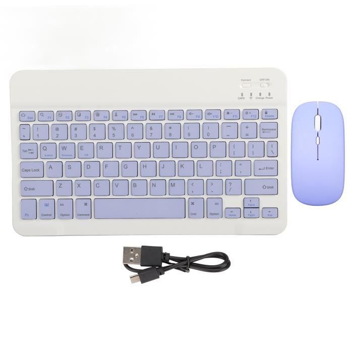 Qiilu clavier souris Bluetooth Ensemble de clavier Bluetooth 10 pouces charge USB clavier sans fil ultra fin et silencieux avec