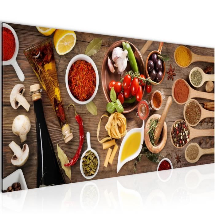 tableau toile photo cuisine epices decoration murale 100 x 40 cm toison toile xxl salon appartement marron pret a accrocher cdiscount maison