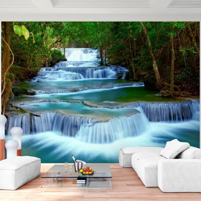 3D Chute D'Eau Forêt Sun Set Mural Papier Peint Salon Chambre À Coucher Lounge