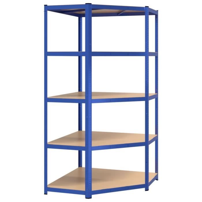 étagère d'angle à 5 niveaux bleu acier et bois d'ingénierie - salalis - dp24588
