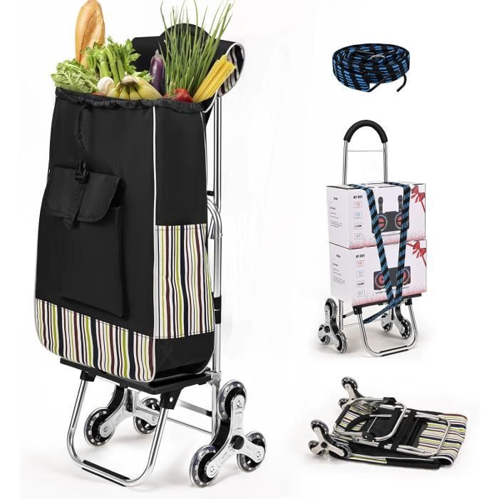 Chariot De Courses Solide Pliable Caddie De Courses 3 Roues Diable Escalier 3 En 1 Sac D