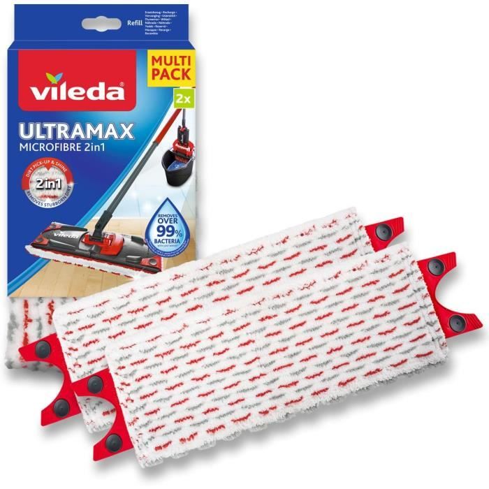 Vileda Recharge UltraMax, paquet de 2, convient à tous les systèmes de  balais à plats Vileda, pour tous types de sols, retire [95] - Cdiscount  Maison
