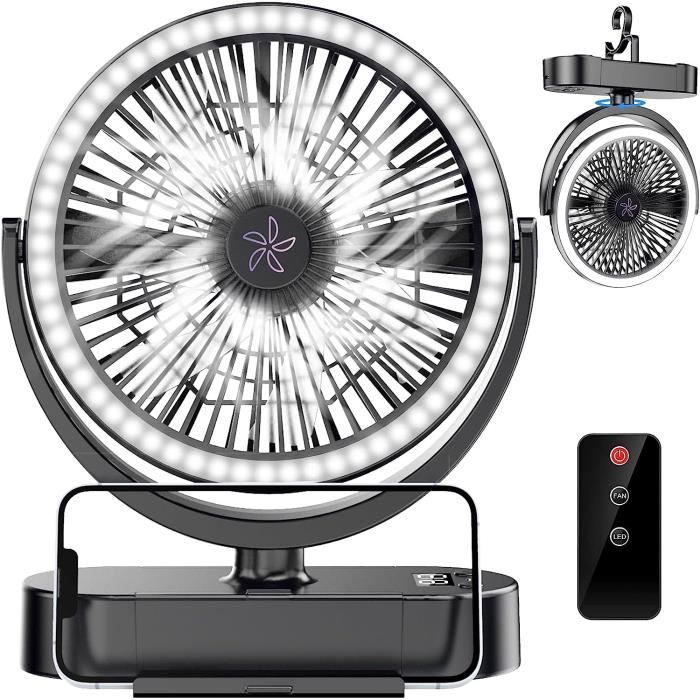 Dvkptbk Ventilateur de Bureau USB, Mini Ventilateur Portable Rechargeable, Ventilateur de Bureau à Oscillation Automatique à 180° avec 4 Vitesses, Affichage LED, Flux d'Air Puissant et Silencieux