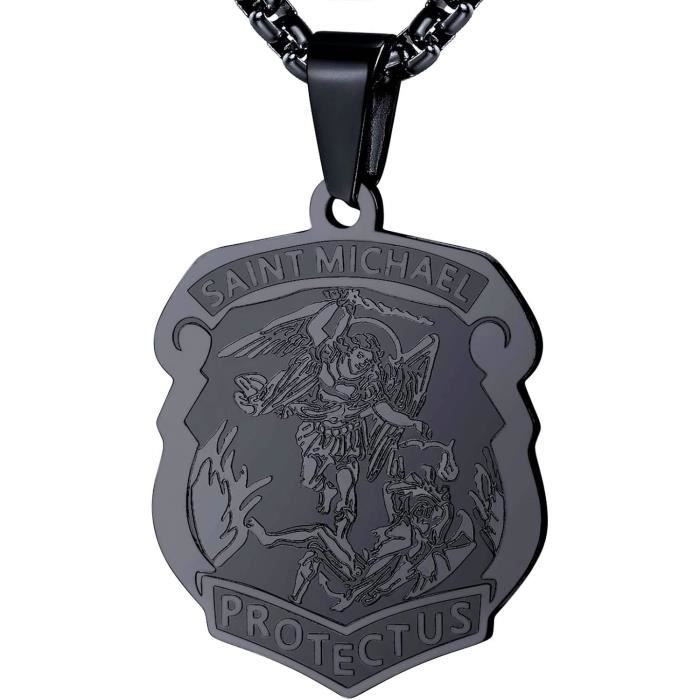 PROSTEEL Collier Rond Homme Acier Inoxydable, Pendentif Saint Benoit Avec Chaîne 3mm Ajustable 55 5cm, Bijou De Protection PROSTEEL Collier Rond Homme Acier Inoxydable, Pendentif Saint Benoit Avec Chaîne 3mm Ajustable 55 5cm, Bijou De Protection