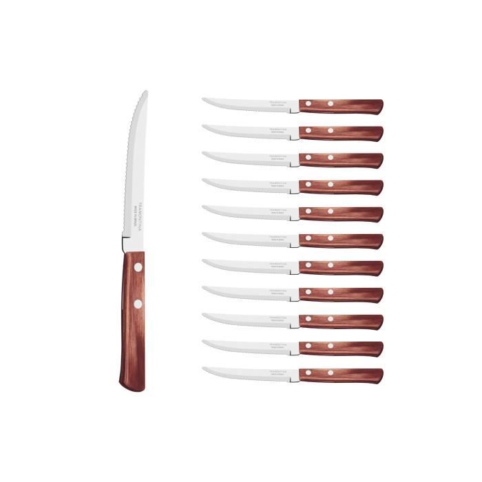 TRAMONTINA Couteau à steak pointe arrondie Technobois, 12pcs, Inox et bois, Rouge
