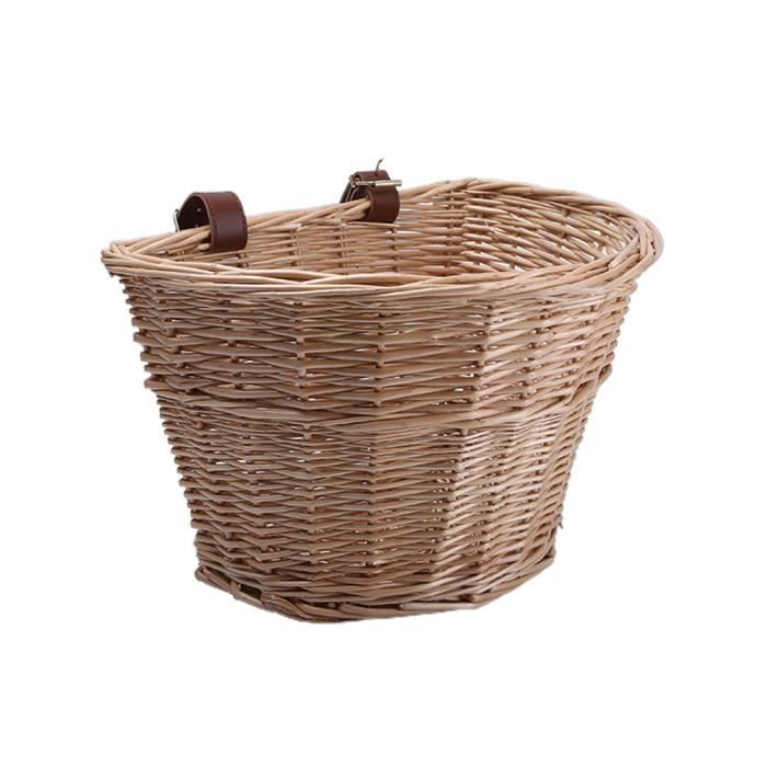 Panier de vélo tissé à la main, panier de vélo en osier vintage avec porte-gobelet et ceinture en cuir réglable, étui de guidon avant imperméable et