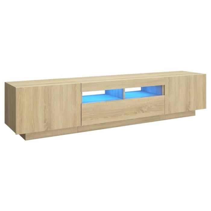 Meuble TV - VIDAXL - Chêne sonoma - 180x35x40 cm - Lumières LED RVB - Design contemporain