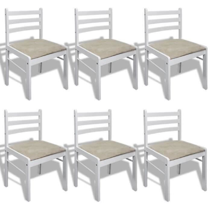 vidaxl chaises de salle à manger 6 pcs blanc bois solide et velours