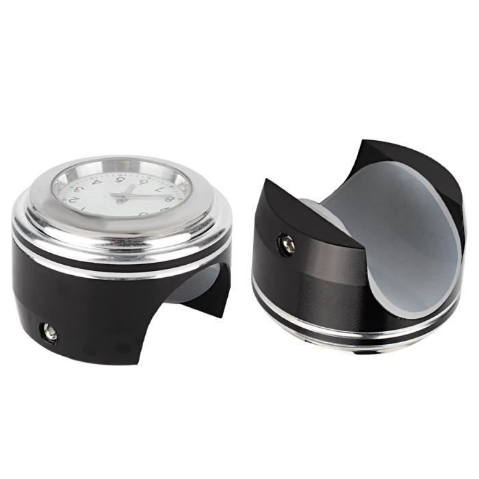 Horloge Quartz Étanche Pour Guidon Moto - Cadran Blanc Face Noire - Montage 7/8" - Aluminium