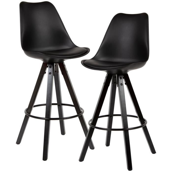 WOHNLING set de 2 tabourets de bar tabouret de bar noir simili cuir avec dossier chaise de bar WOHNLING set de 2 tabourets de bar tabouret de bar noir simili cuir avec dossier chaise de bar